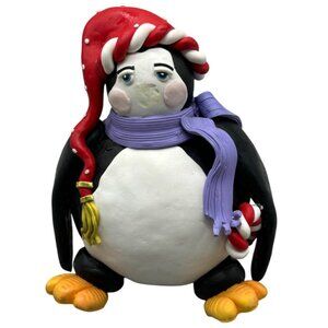 Christmas Handcrafted Clay Penguin Figurine Tia Lola 4/98 7" Tall READ